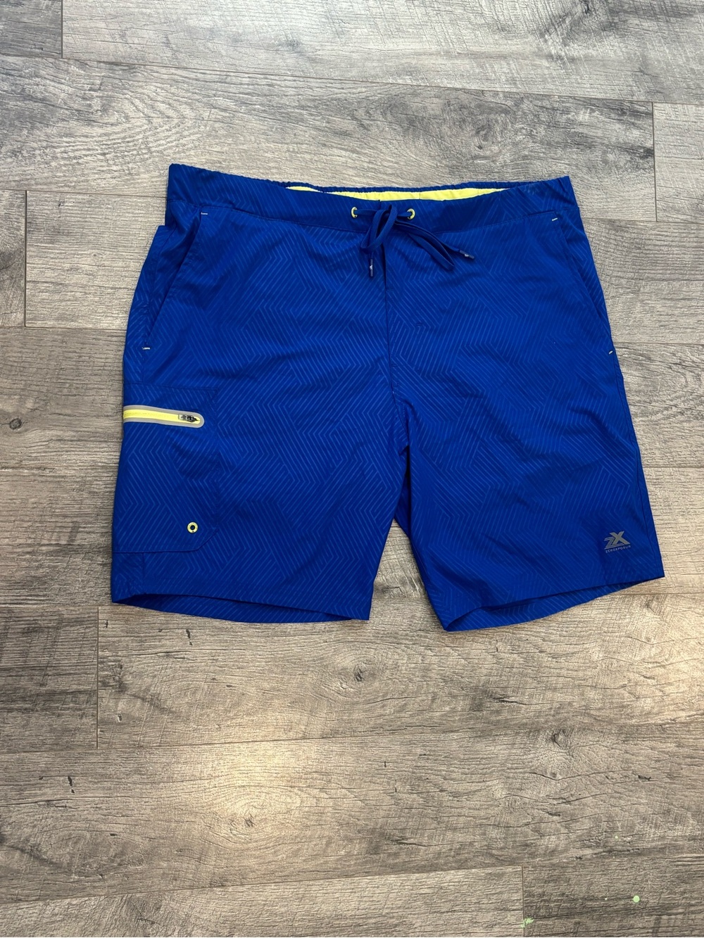 ZeroXposur Men's Blue Geometric Swim Trunks Drawstring Zipper Pocket XL